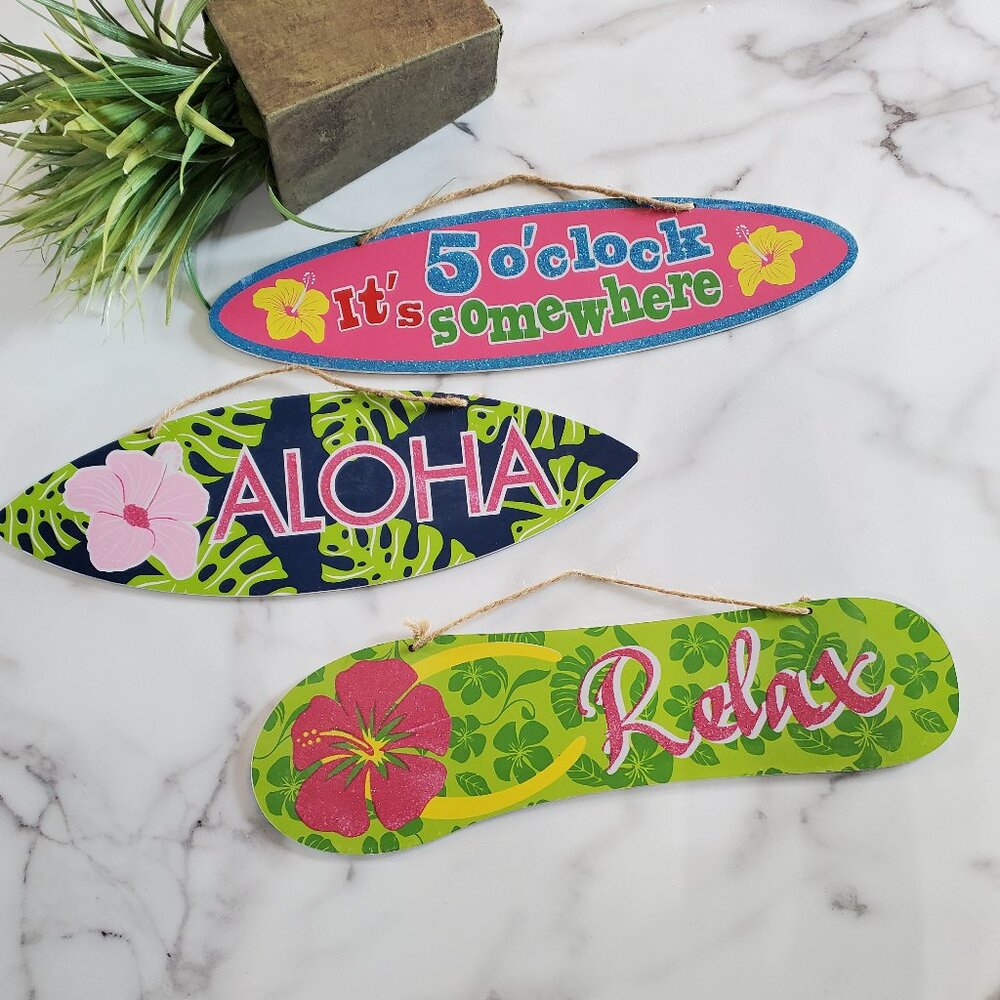 3 Surfboard Signs ALOHA, Relax & It's 5 o'clock somewhere